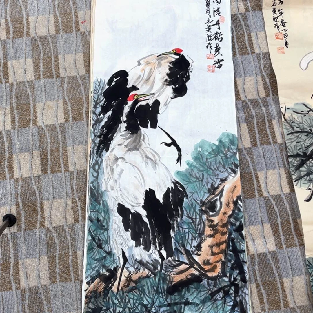 国画毛英波四尺对开花鸟冯