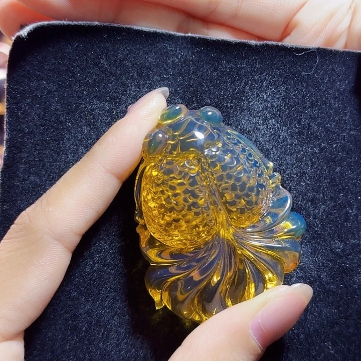 蓝珀未镶嵌珠宝奇石墨西哥蓝珀金鱼吊坠