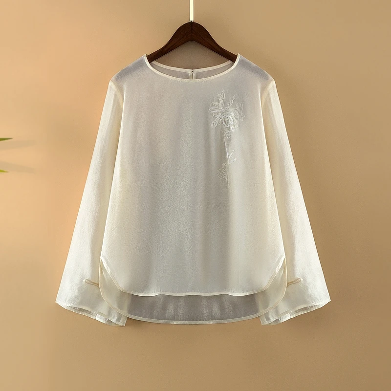【素莺】春夏2025新款新中式上衣小衫女装国风绣花薄款气质长袖衬衫