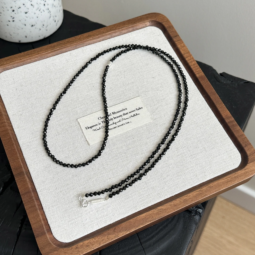 链子925银 原创设计简约时尚百搭气质女黑石项链 3857