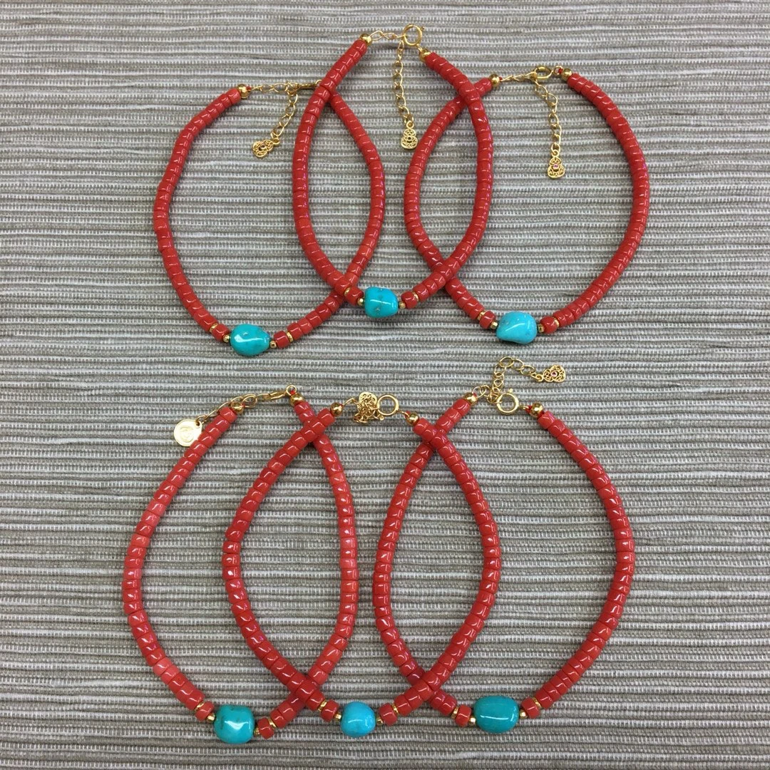 意大利沙丁珊瑚药片手链品相如图，尺寸3.5−3.9mm，一条