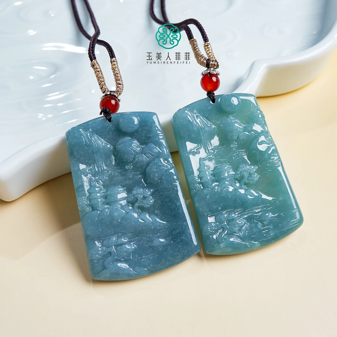 菲菲珠宝好@翡翠山水牌吊坠约51*34mm~多样性发一