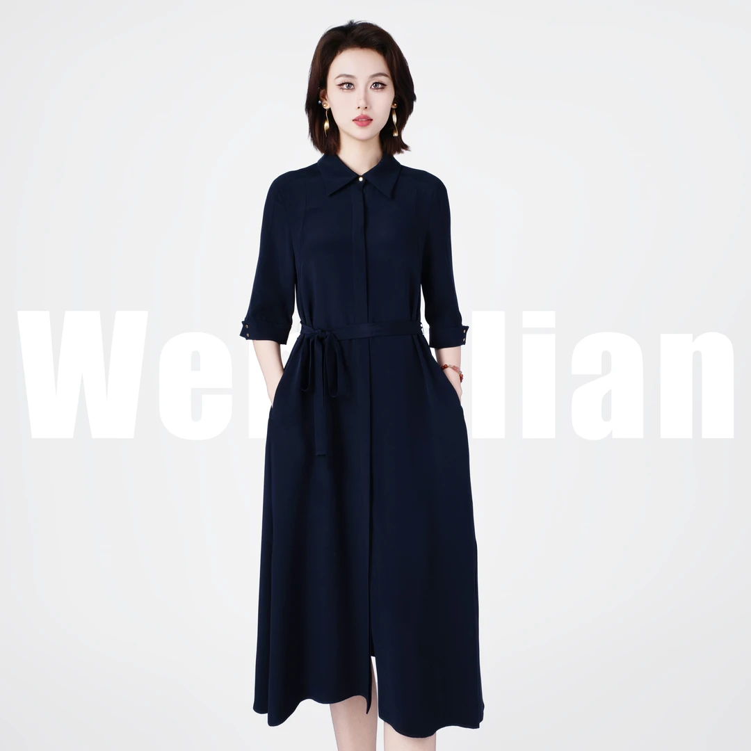 WENSILIAN【沉砚】100%桑蚕丝连衣裙（裙长:110cm）WS12-173039