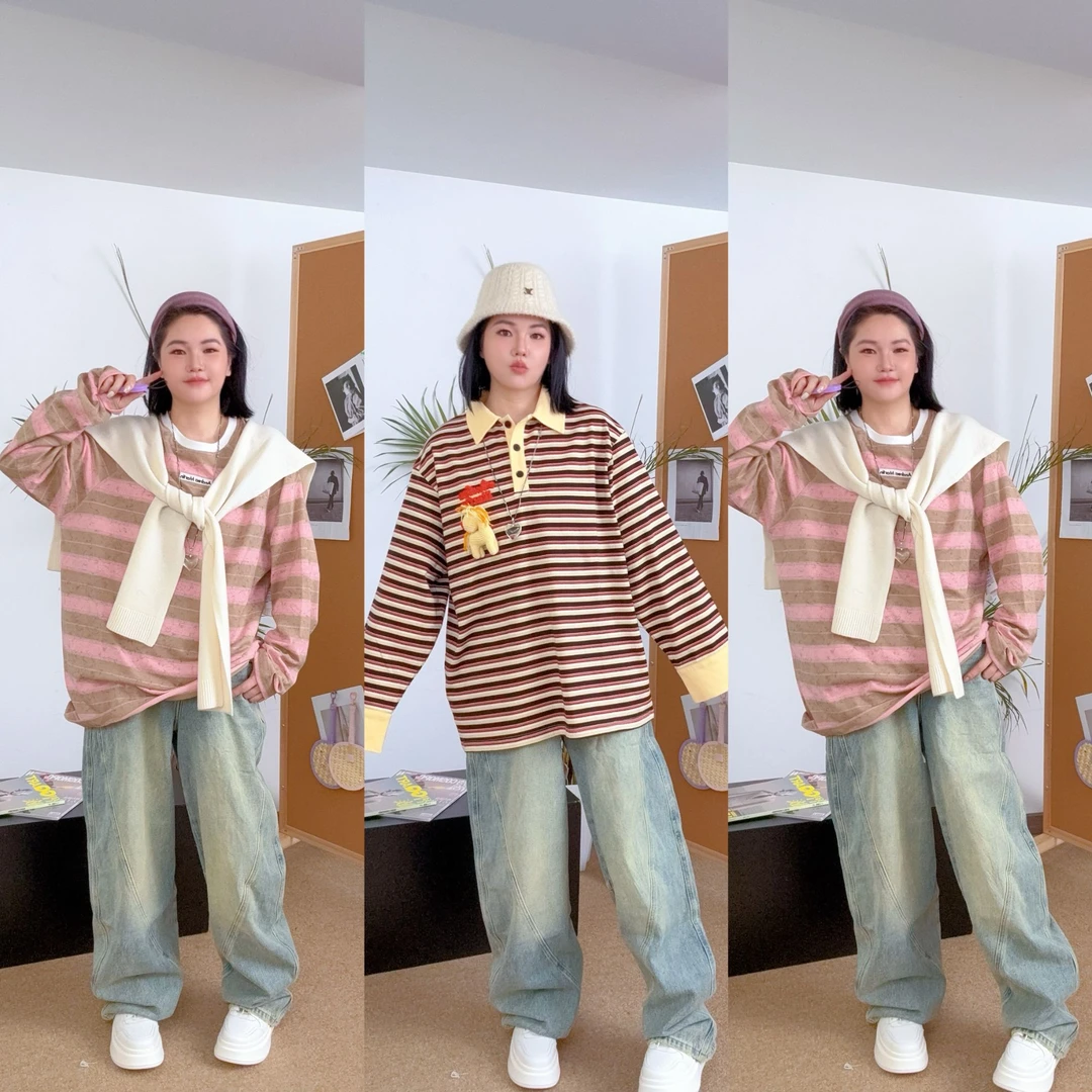 ANDREA MARTIN2025秋冬新款烫钻弯刀裤宽松阔腿水洗复古女牛仔裤