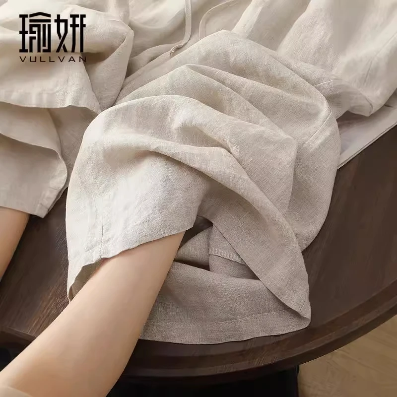 亚麻长裤女夏薄款2025新款直筒裤子高腰宽松垂坠感拖地休闲阔腿裤