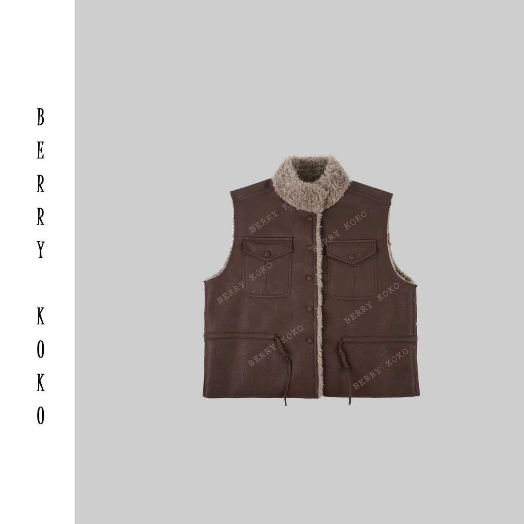 【MISSKO】 复古时尚休闲磨砂颗粒气质蛋白皮百搭显瘦皮马甲 J38