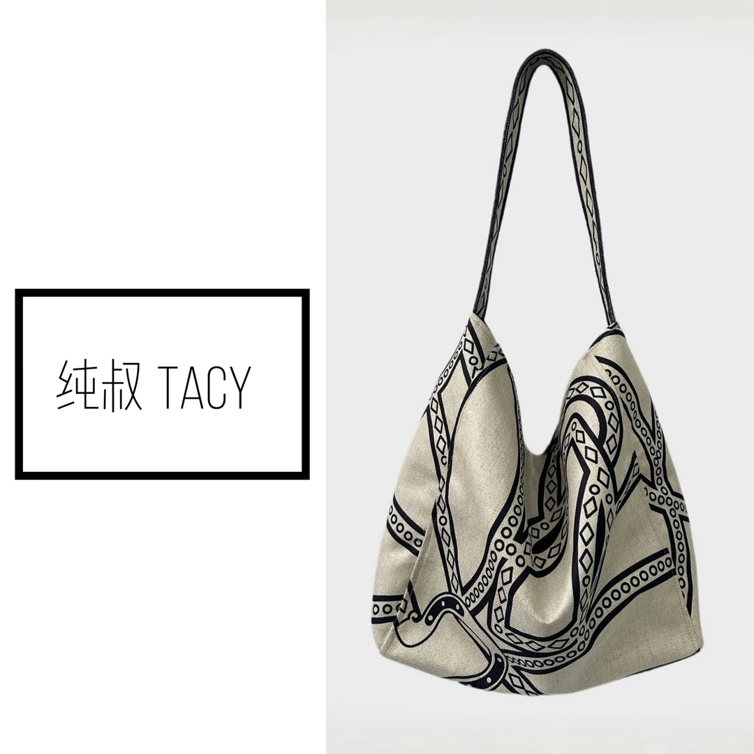 贰店-图腾印花单肩包时尚便携托特包