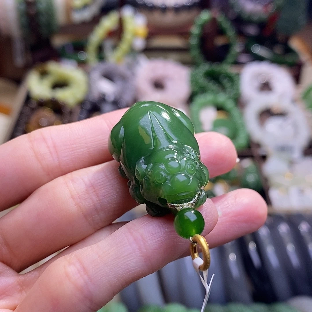 颈饰未镶嵌和田玉碧玉金镶貔貅吊坠