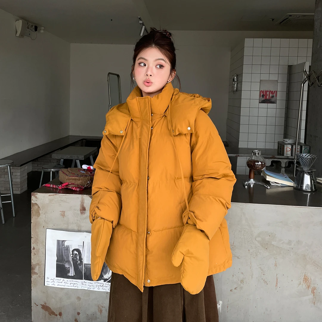 冬季大码女装小可爱连帽棉服女短款胖mm纯色棉袄外套潮
