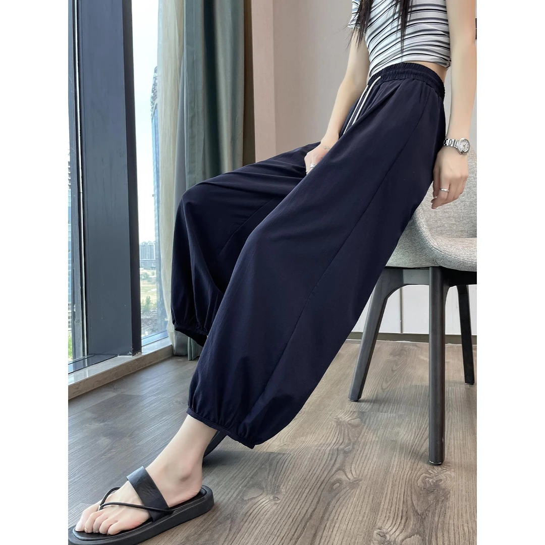 冰丝速干九分哈伦裤女夏季薄款2025新款高腰宽松小个子直筒灯笼裤