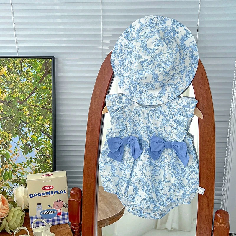 婴儿夏季纯棉连体衣女宝宝甜美公主满天星包屁衣无袖爬服外出服