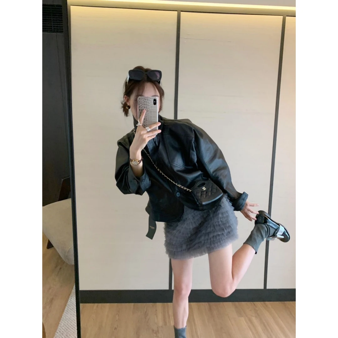 法式INS风少女风休闲风2025秋季新款时尚套装外套皮衣性感半裙女