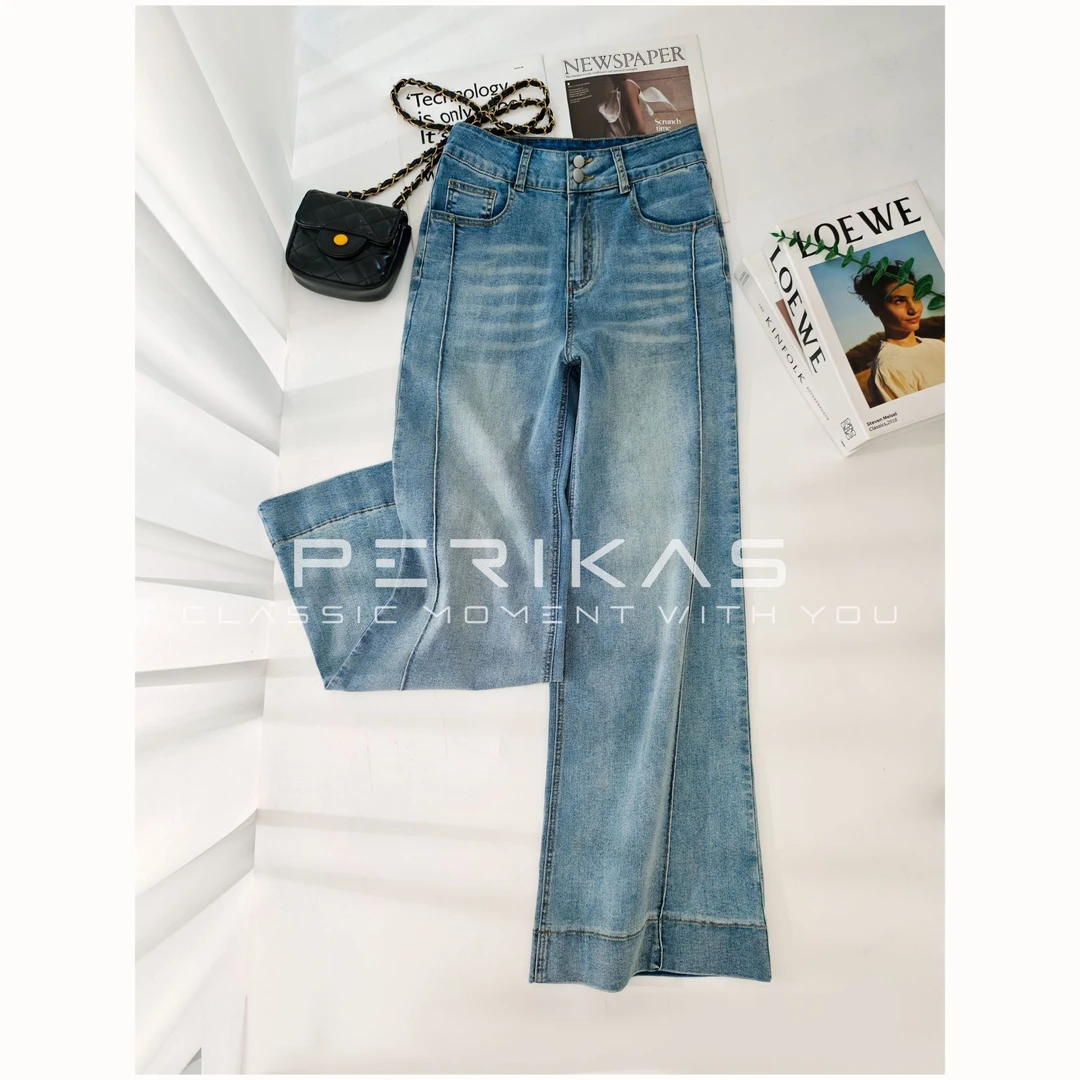 SzBlaZe浅色微喇牛仔裤女春秋冬款新款高腰阔腿垂感小个子微喇裤