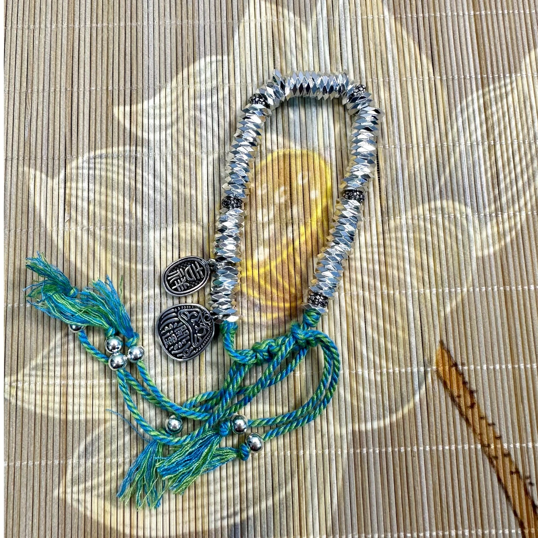 足银手链 999.9蓝绿色绳子手编碎银子手串碎银几两盘缠手串
