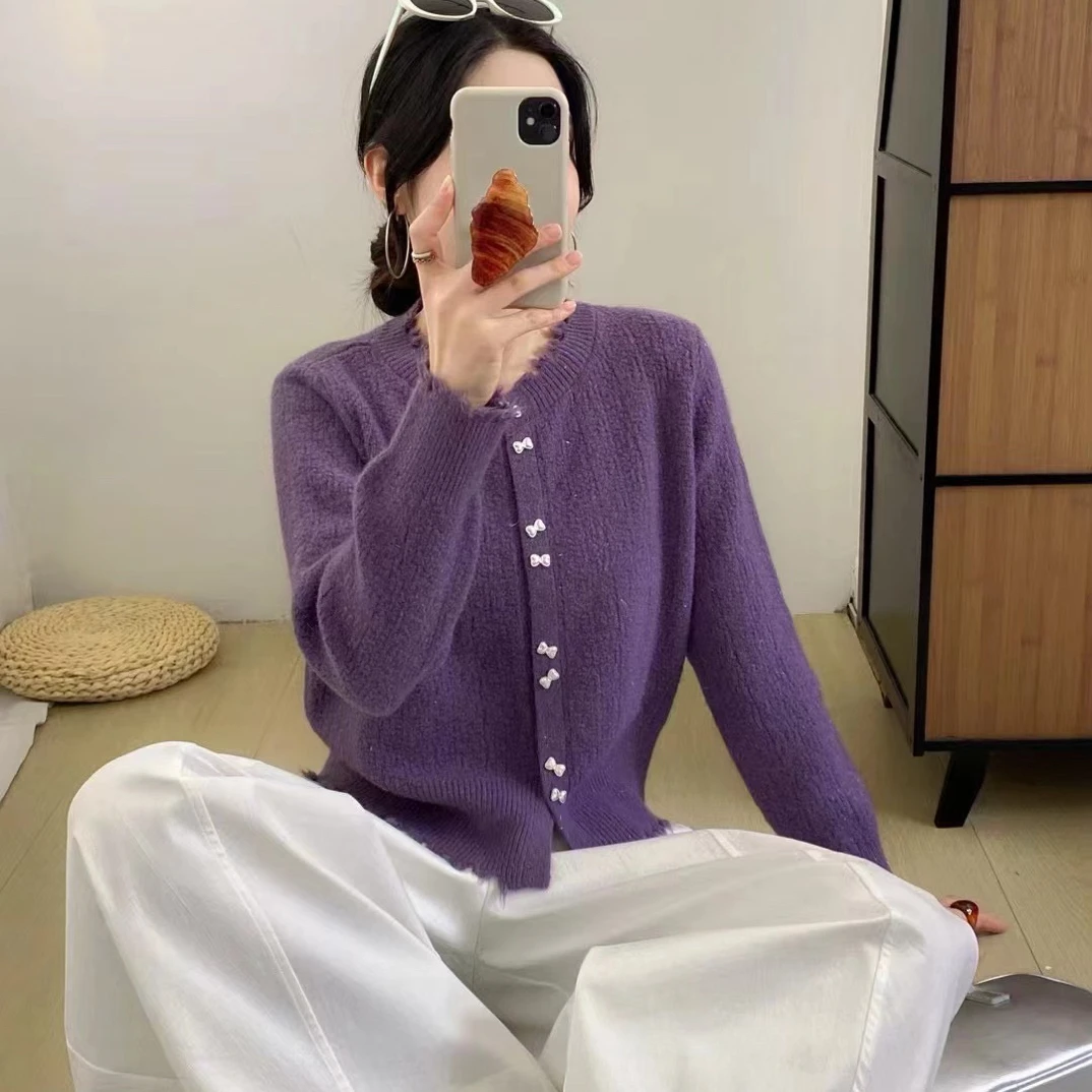 YRM2025网红小香风针织短款开衫毛衣女秋冬百搭新款