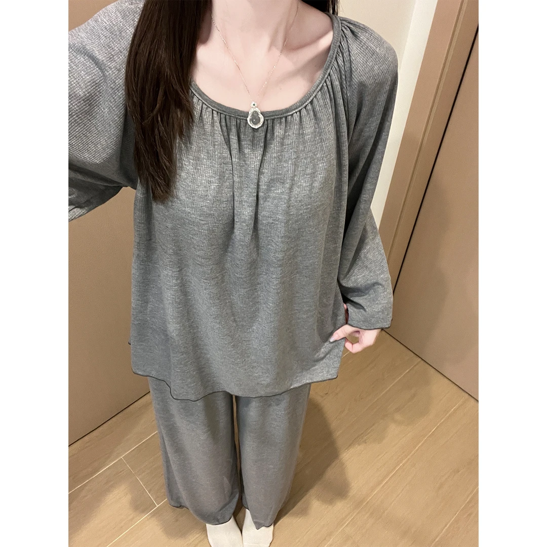 Meng luan/梦鸾韩版ins风睡衣女士春秋款带胸垫长袖秋冬季家居服
