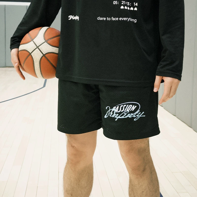 Pinfinty 夏季训练美式街头星星印花网眼透气篮球短裤潮流四分裤