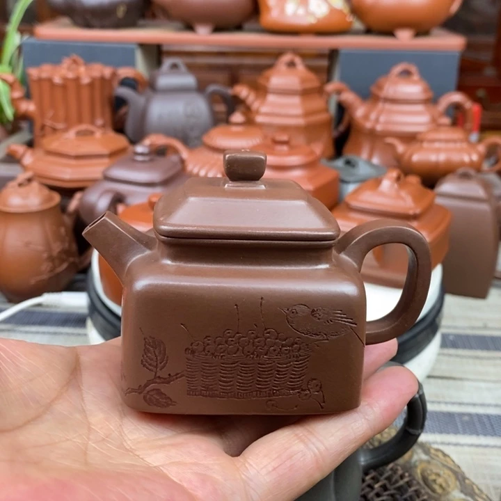 茶壶紫砂四方德钟130cc原矿文革老紫紫泥特价