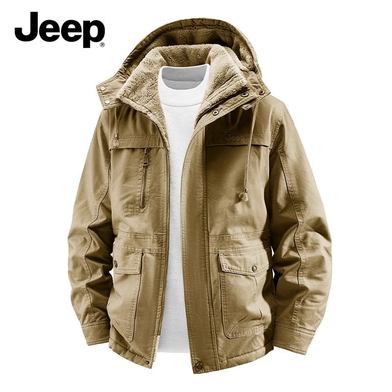 JEEP/吉普水洗连帽加绒款美式复古百搭100%穿棉户外夹克休闲潮流