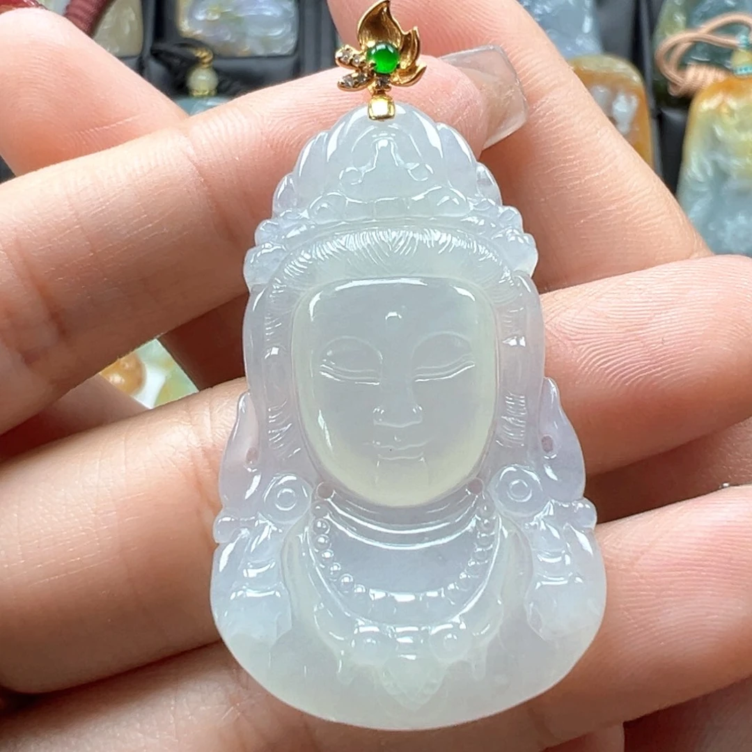 翡翠颈饰18K金镶嵌观音头