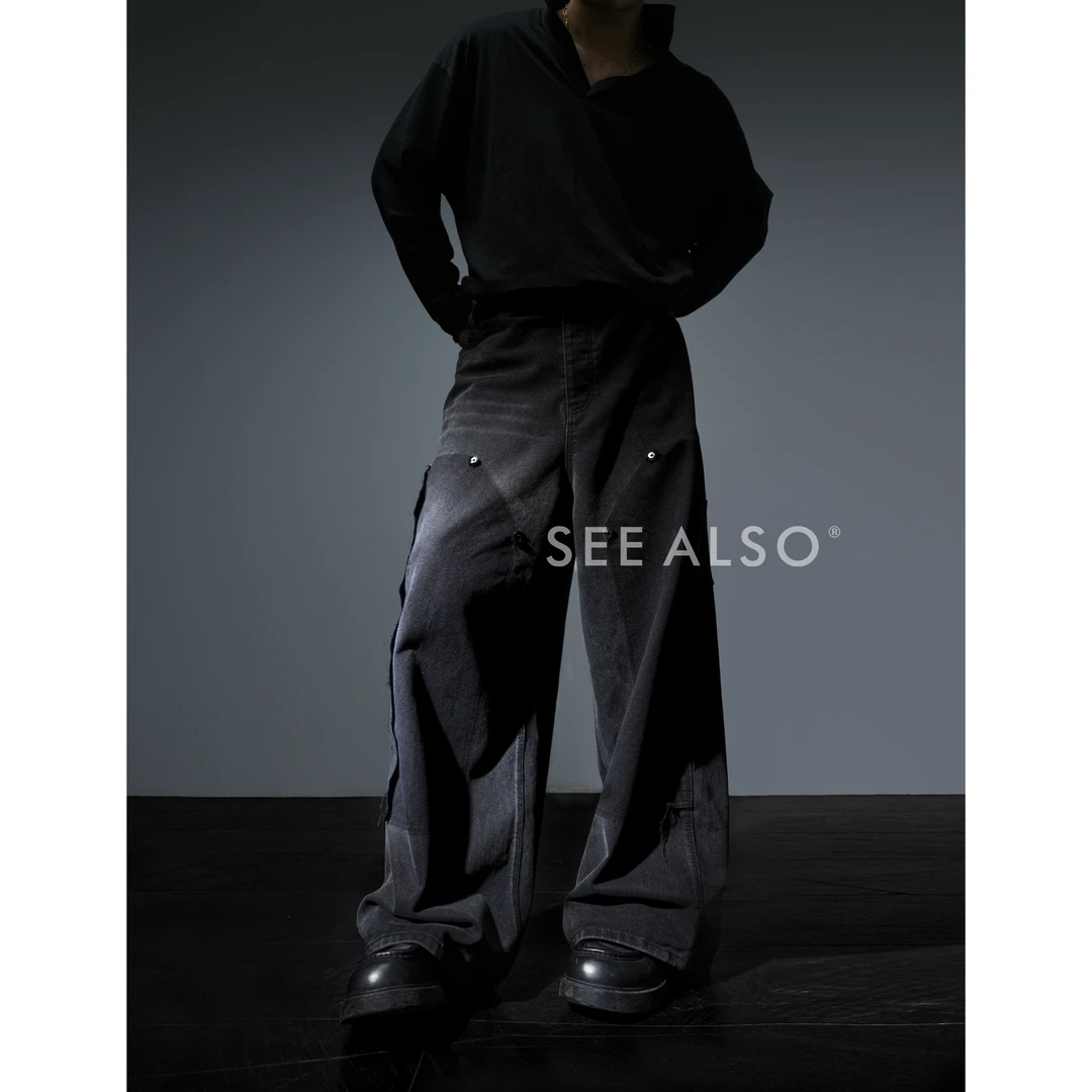 SEE ALSO『Ripped高定巴子』黑牛王伐木工装廓形弯刀做旧洗水牛仔裤