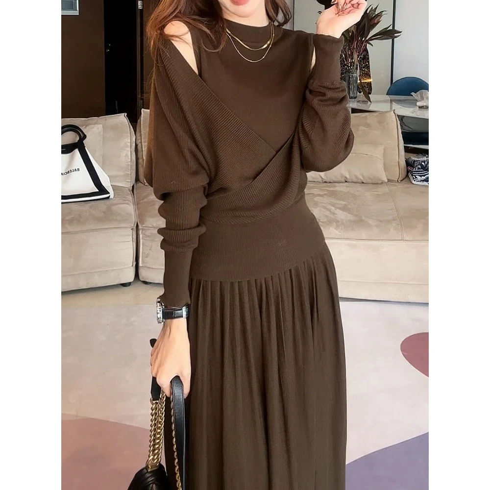 时尚洋气两件套女2024秋季新款设计感假两件百搭上衣+显瘦半身裙