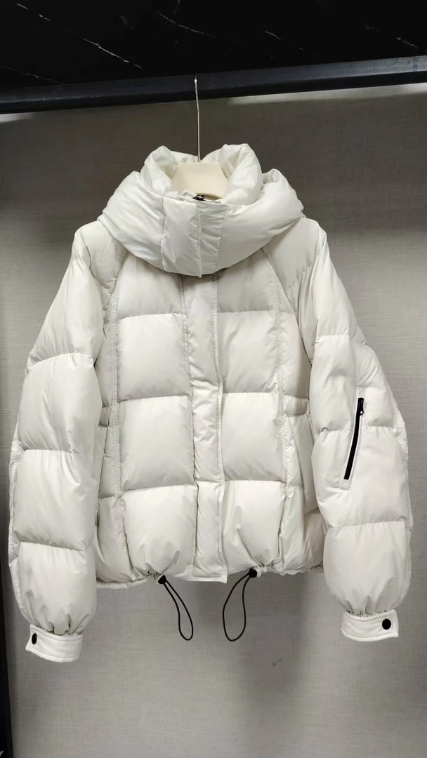 时尚休闲百搭女士连帽宽松潮流冬季短款666女款运动白色加厚保暖