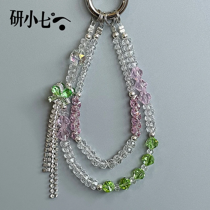 研小七手机挂绳水晶挂件串珠手机链饰手工链条挂饰防丢防摔绳A040