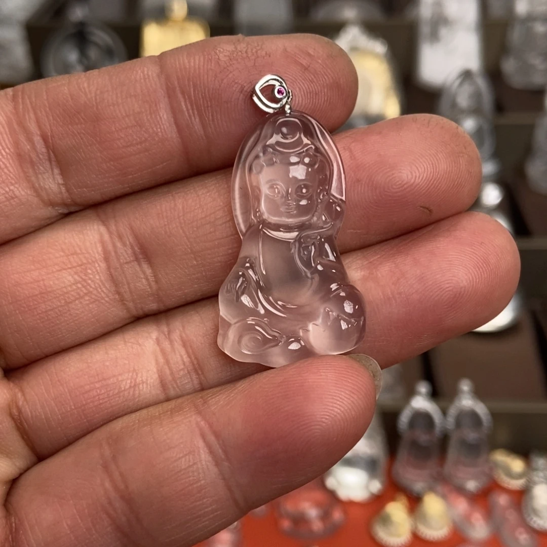 石英质玉银S925镶嵌颈饰宝宝观音
