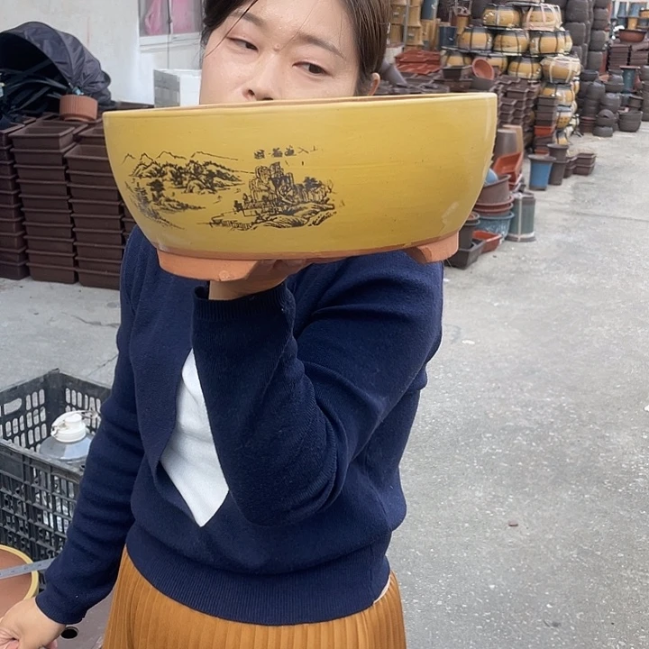 黄色江山如画小花盆紫砂花盆紫砂