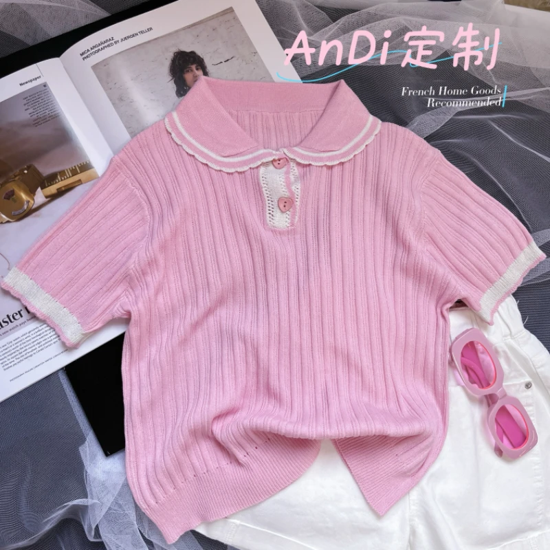 〖ANDI〗安迪订制中大童女童夏季薄款针织时尚短袖4070