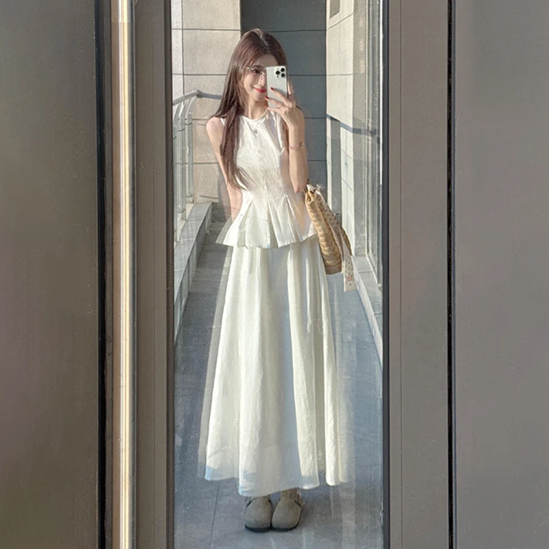 大方得体一整套白色连衣裙女夏穿搭2025新款巨好看长裙子两件套装