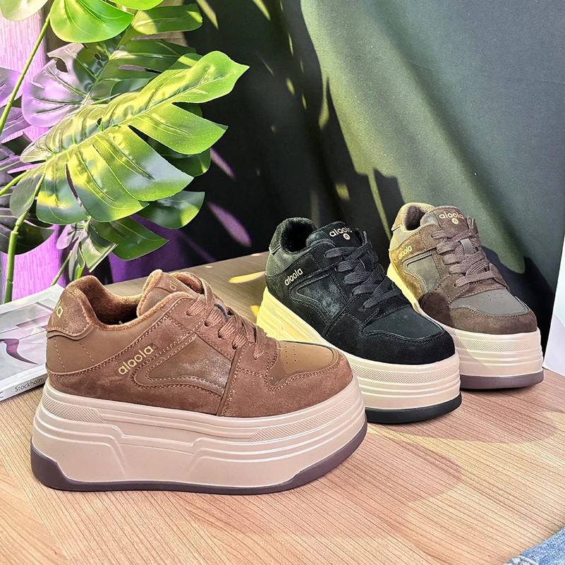 【增高8cm】2025秋冬新款小个子厚底鞋时尚休闲增高保暖复古勃肯鞋