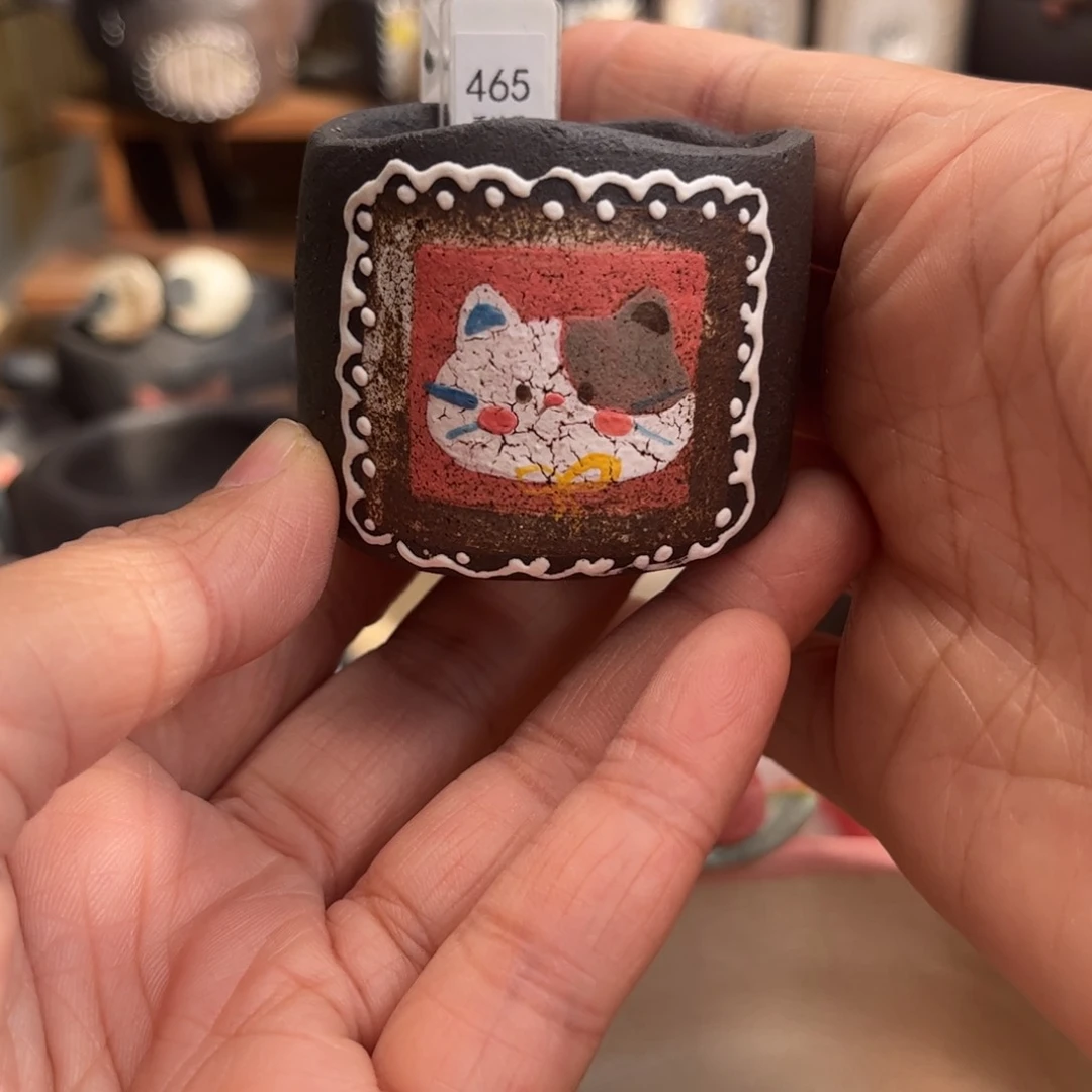红陶465猫咪手绘盆现货
