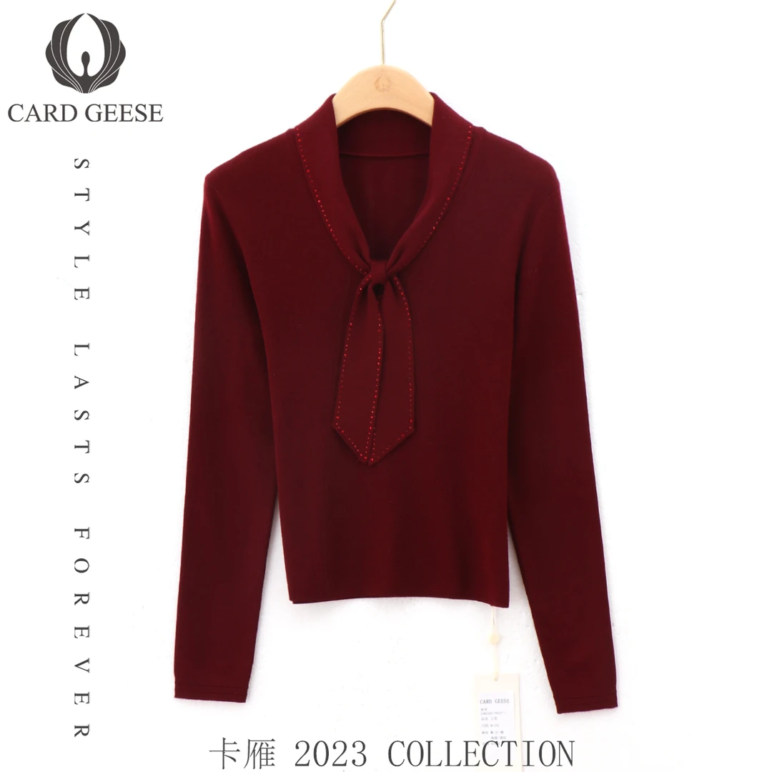Card&Geese/卡雁春秋纯色亮钻飘带时尚长袖 MYJ-25M1020-T9357-1