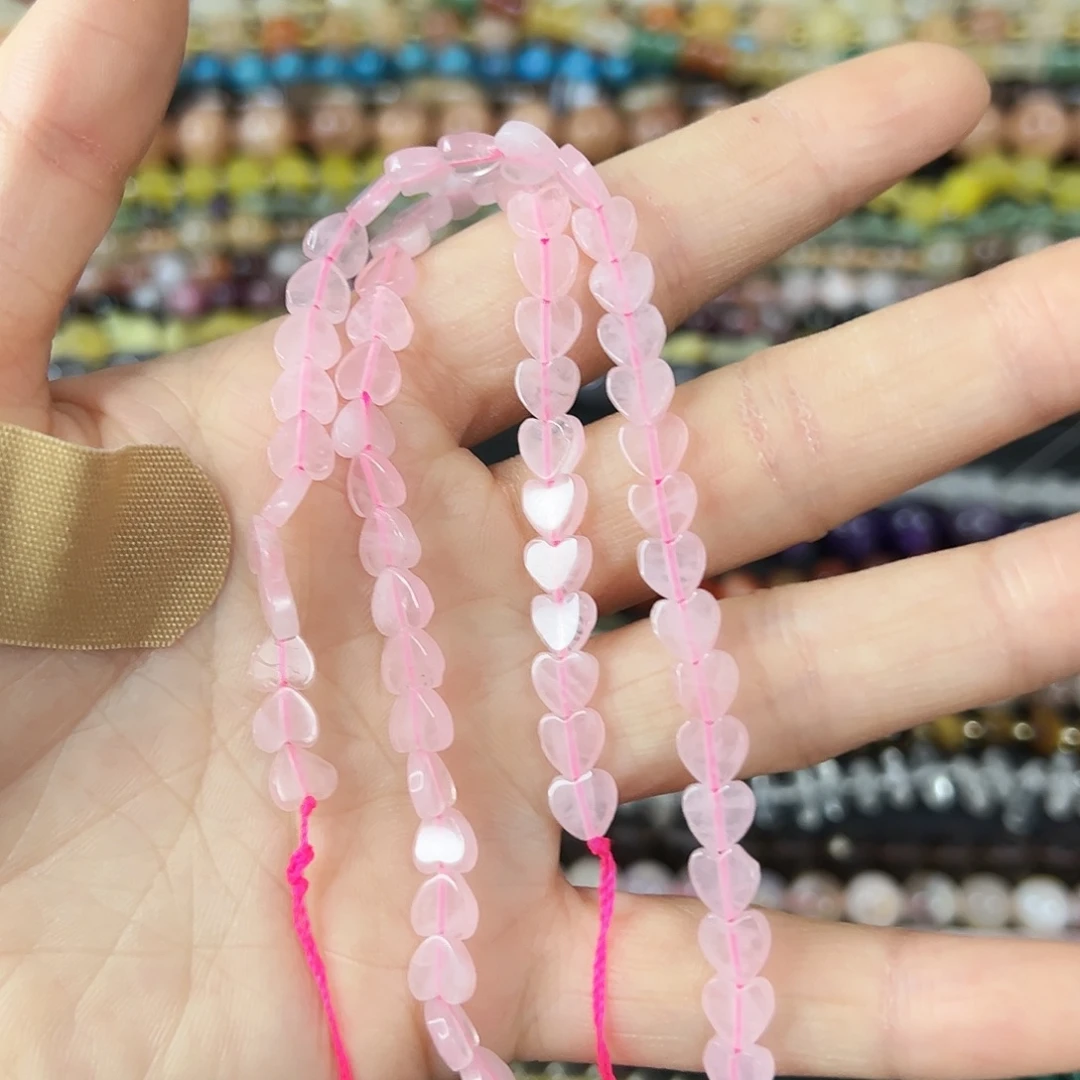 玛瑙/玉髓合金珠宝半成品 卡6粉水爱心一条