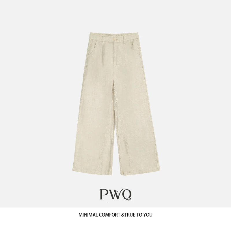 【云涧】休闲裤亚-麻后松紧腰直筒阔腿裤LC-257161-XK