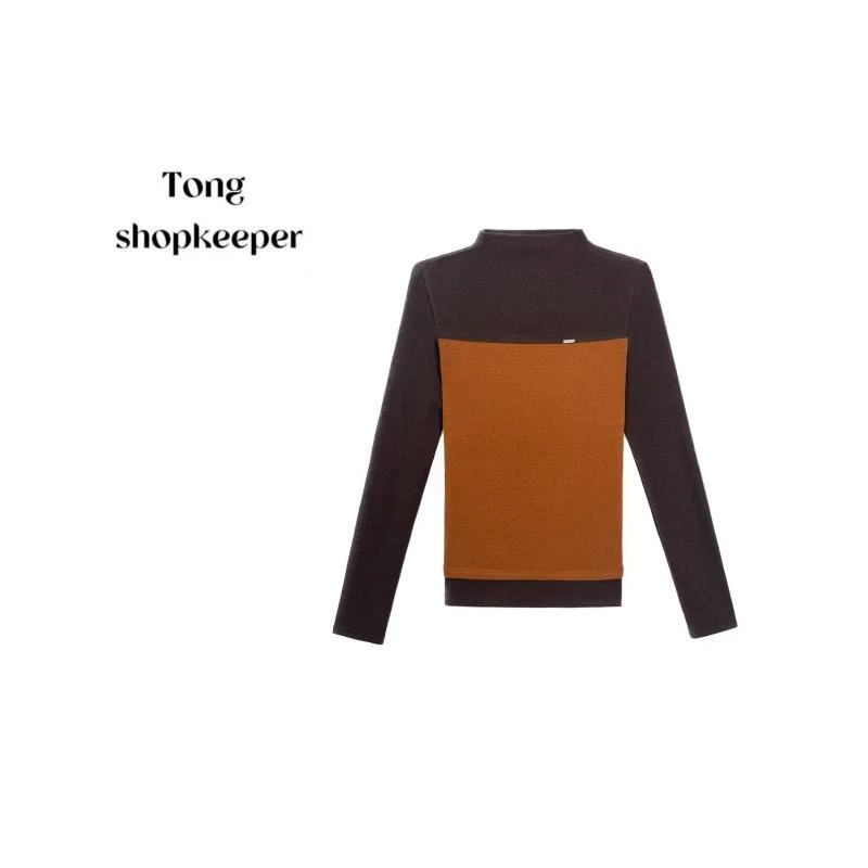 QJ/彤掌柜1682809 秋冬2025绵羊毛秀款假两件撞色小众显瘦上衣