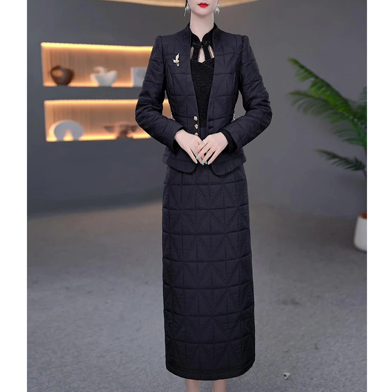 DBF-25B201 新款连衣裙保暖显瘦加厚夹棉中长款妈妈装连衣裙M-5XL