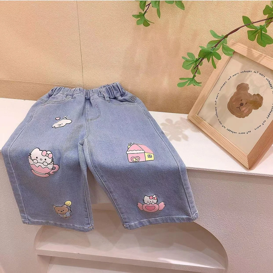 女童蓝色卡通休闲牛仔裤（YX-882906-春秋）