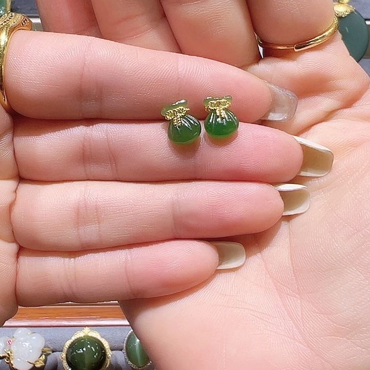 银S925镶嵌和田玉耳饰