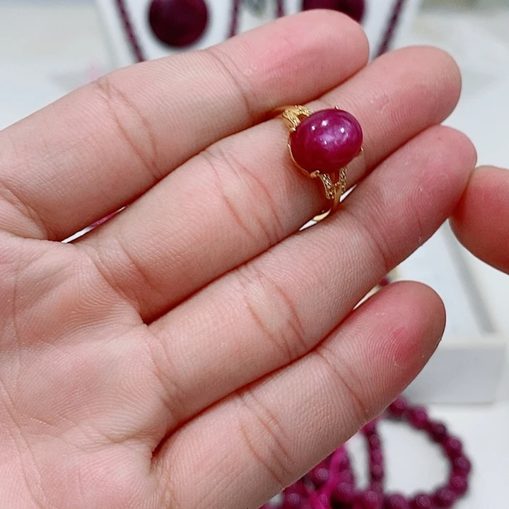 戒指银S925镶嵌红宝石