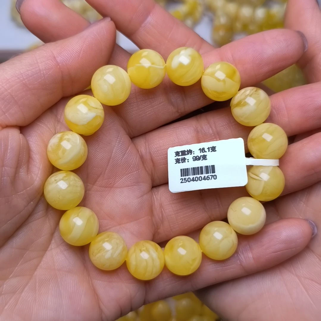 未镶嵌蜜蜡手串抱****亮12+圆珠手串