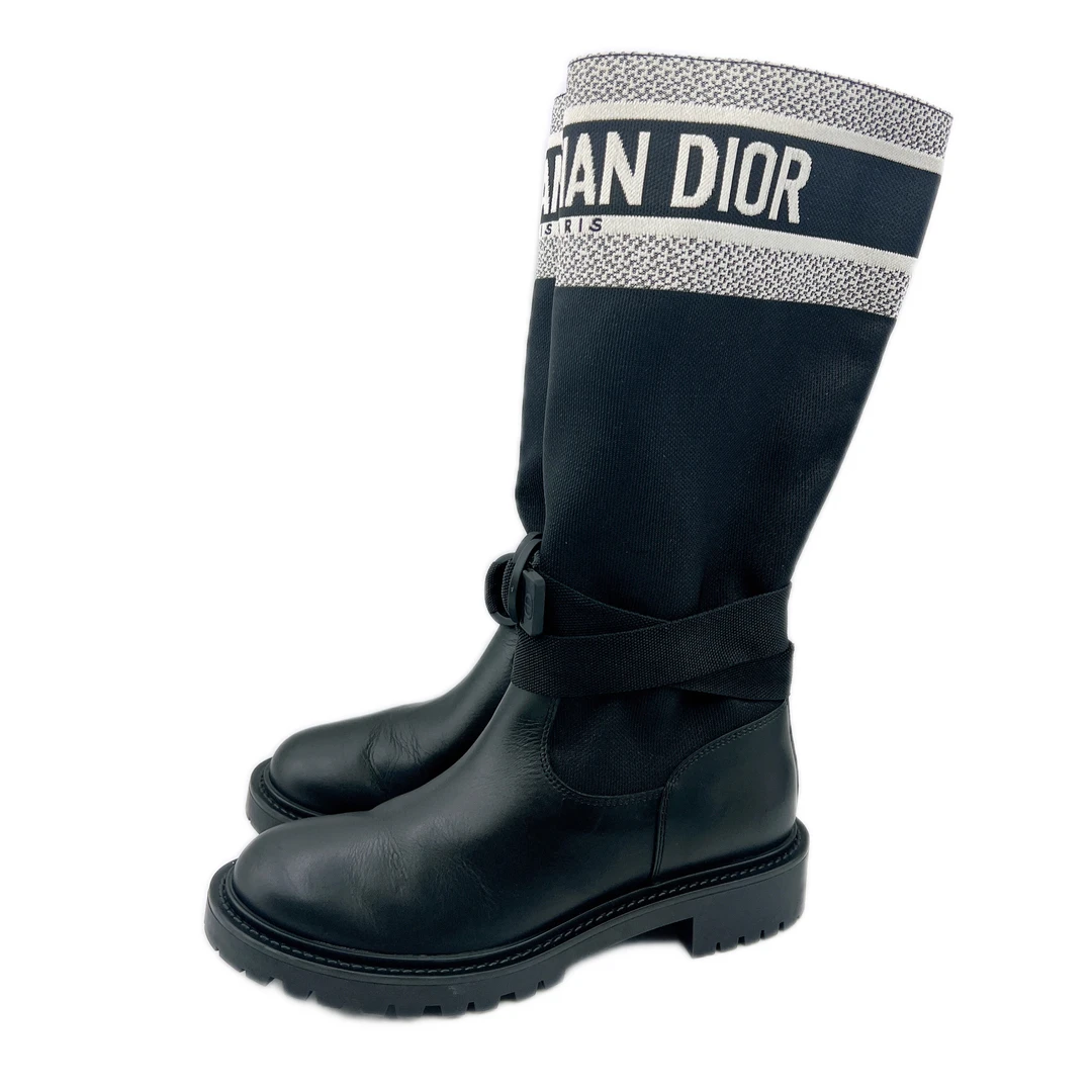 95新 DIOR/迪奥 36.5码/领导黑色刺绣骑士靴/BM01489
