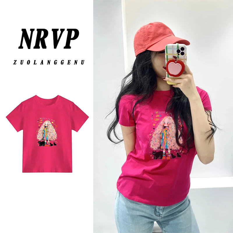 【运补】百搭多巴胺正肩短袖t恤女减龄韩版显瘦修身圆领弹力棉上衣