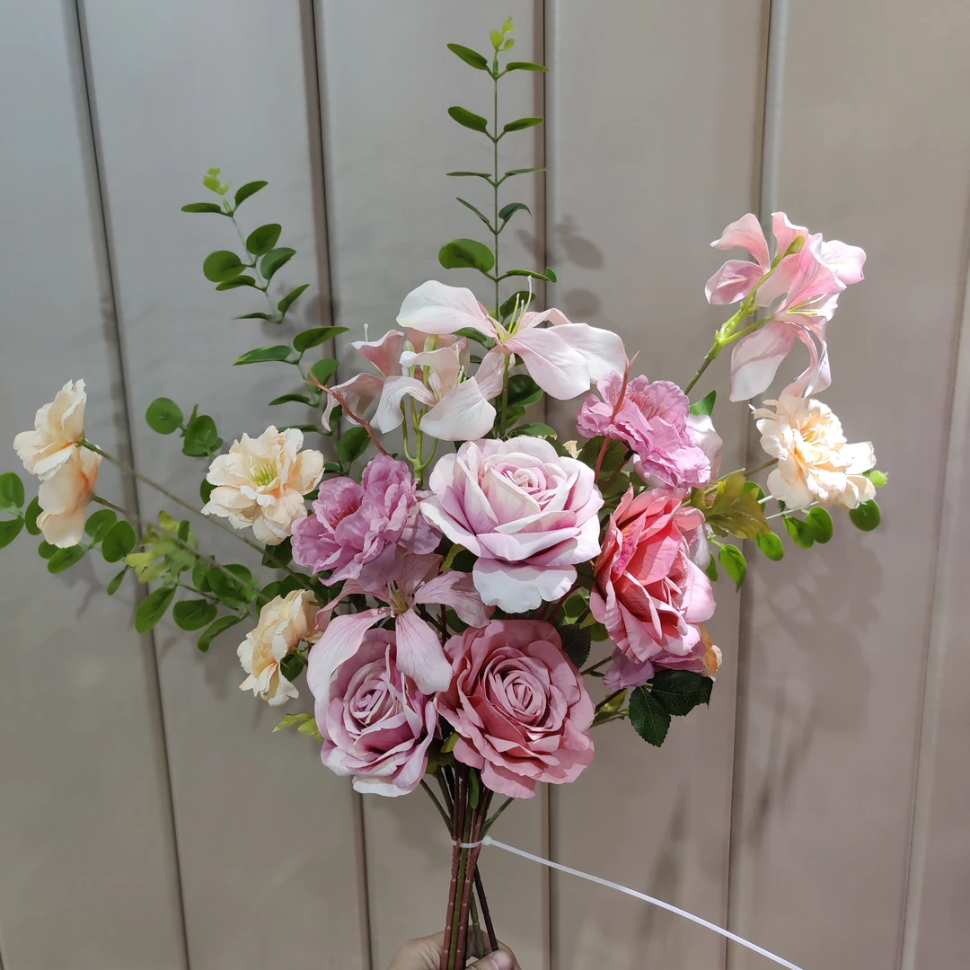 仿真花摆设焦边玫瑰干花客厅餐桌装饰卧室花艺摆件简约(单枝发货)