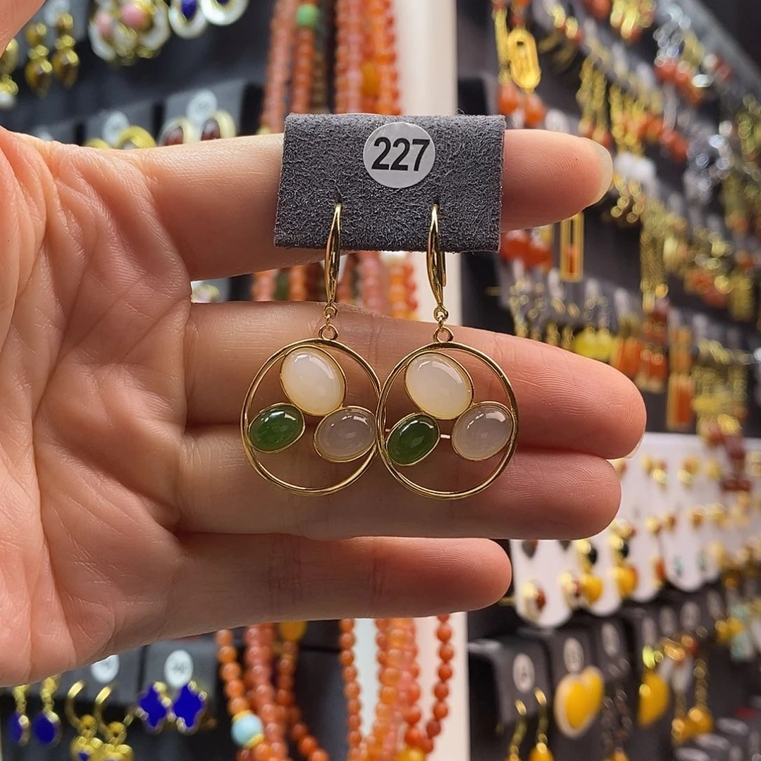 和田玉未镶嵌耳饰通体纯银天然和田玉多宝耳钩