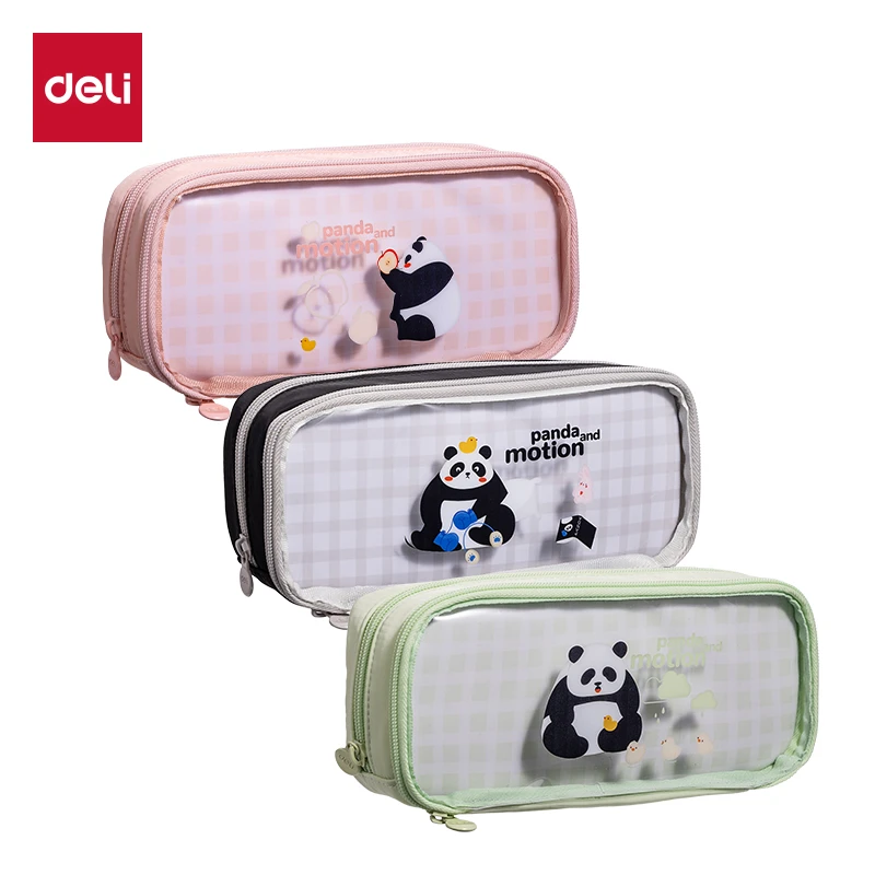 Deli/得力XM753熊猫系列前袋全开式笔袋(混)(个)
