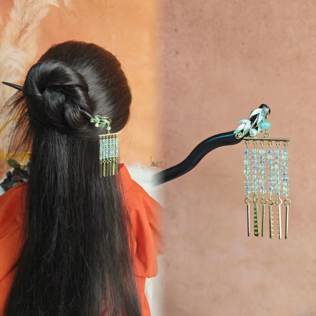 炑歌T20原创绿色流苏18公分手工百搭中国风发簪
