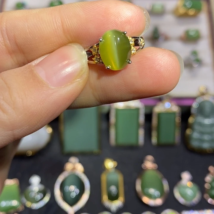 和田玉（碧玉）银S925镶嵌颈饰